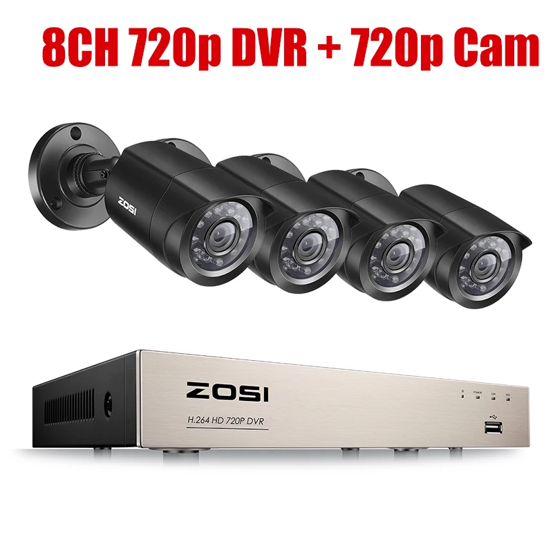 ZOSI 8CH CCTV система 4 шт 720 p/1080 p наружная Водонепроницаемая камера безопасности DVR комплект День/Ночь домашняя система видеонаблюдения - Цвет: 720p cam