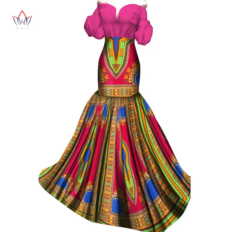 Summer Dress Maxi African Dresses for Women Off Shoulder Dresses Women Strapless Vestidos Elegant Printed Clothing Unique WY4056