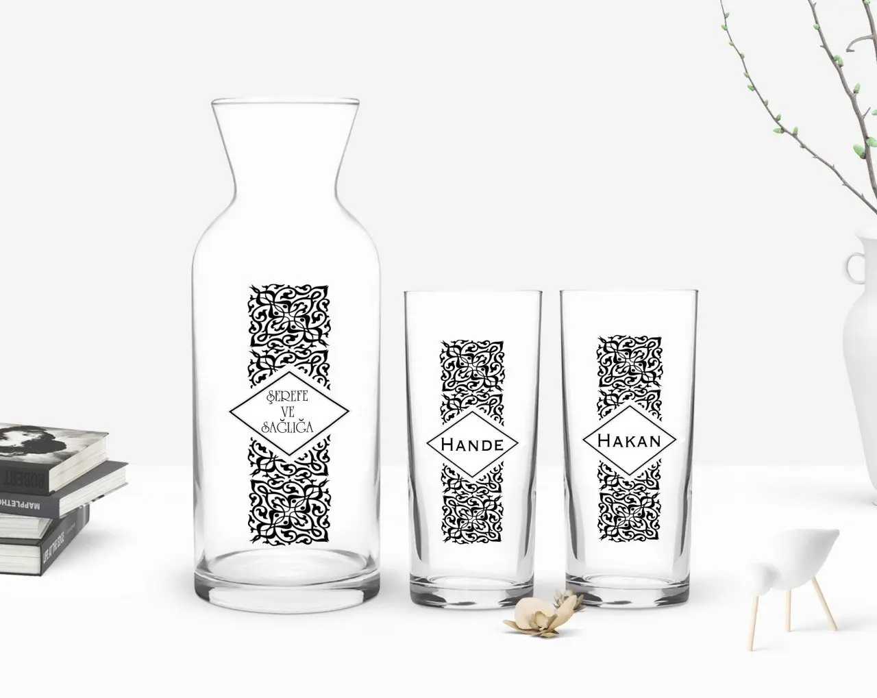 

Персонализированные Цветные принты имеет двойную Arrack чашки и графин подарок Seti-25