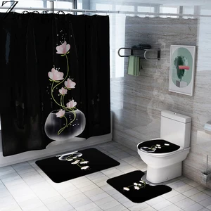 non slip toilet seat cover bath mat polyester waterproof shower curtain set bathroom carpet home decor bathroom foot mat free global shipping