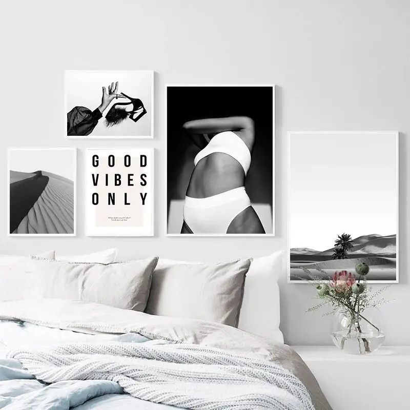 Черно-белая привлекательная Женская Картина на холсте бикини высоких каблуках