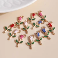 10pcs 919 romantic enamel rose flower charms for necklaces pendants earrings diy colorful mini charms jewelry finding making