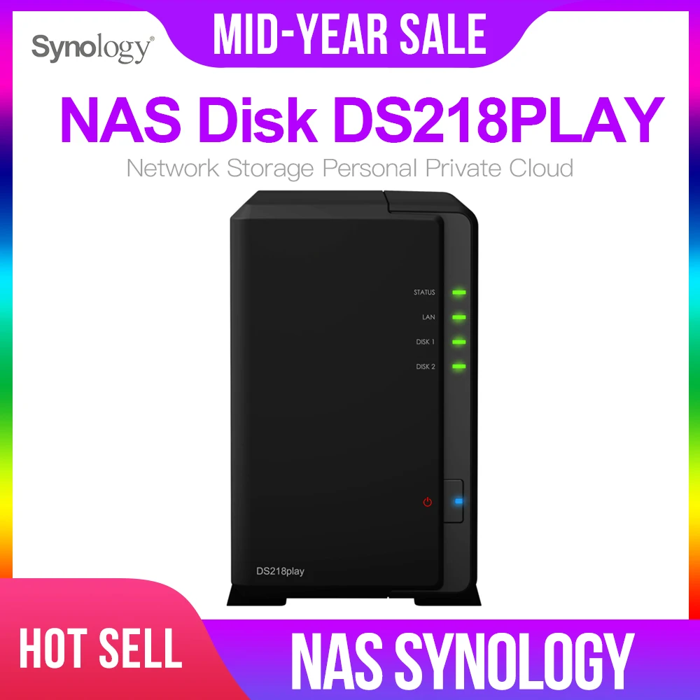 Дисковая станция Synology NAS DS218play 2 bay бездисковый сервер nfs сетевое хранилище данных