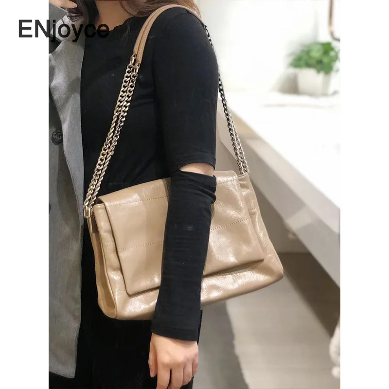 Women Genuine Leather Chain Square Shoulder Bag 2020 Korean INS Style Ladies Fashion Luxury Chic Handbag