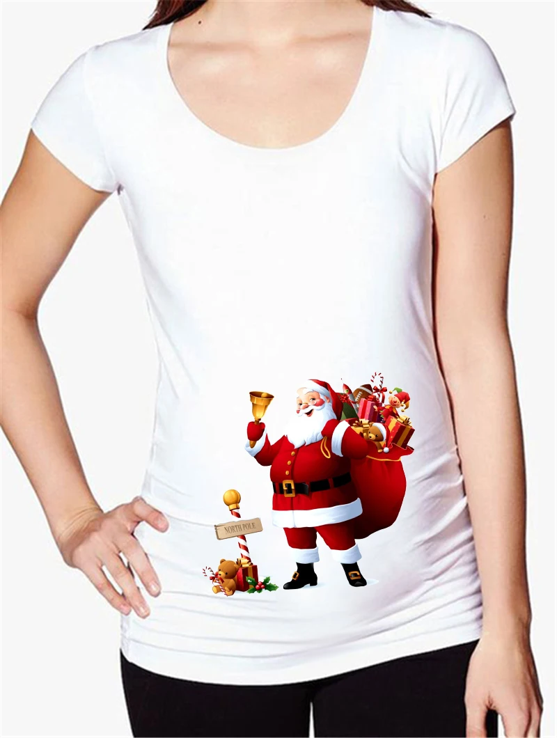 

Pregnancy Merry Christmas Reindeer Graphic Tee Pregnant Women Maternity Clothes Baby Print Pregnant Funny T-shirt Maternity Tops