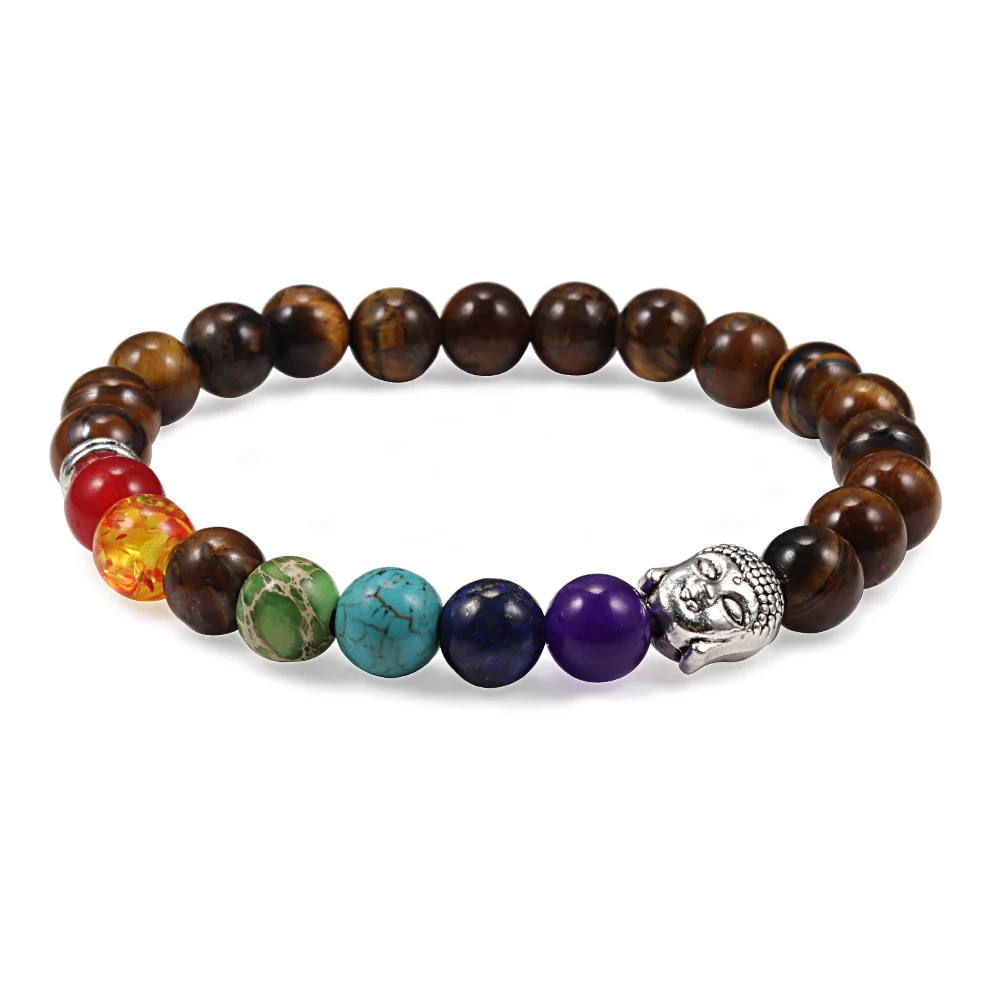Tiger eye 7 Браслет Чакра мужские черные сосновые бусины с энергией исцеления и гармонии рейки молитва Будды медитация натуральный камень Йога браслеты для женщин - Окраска металла: Tiger eye