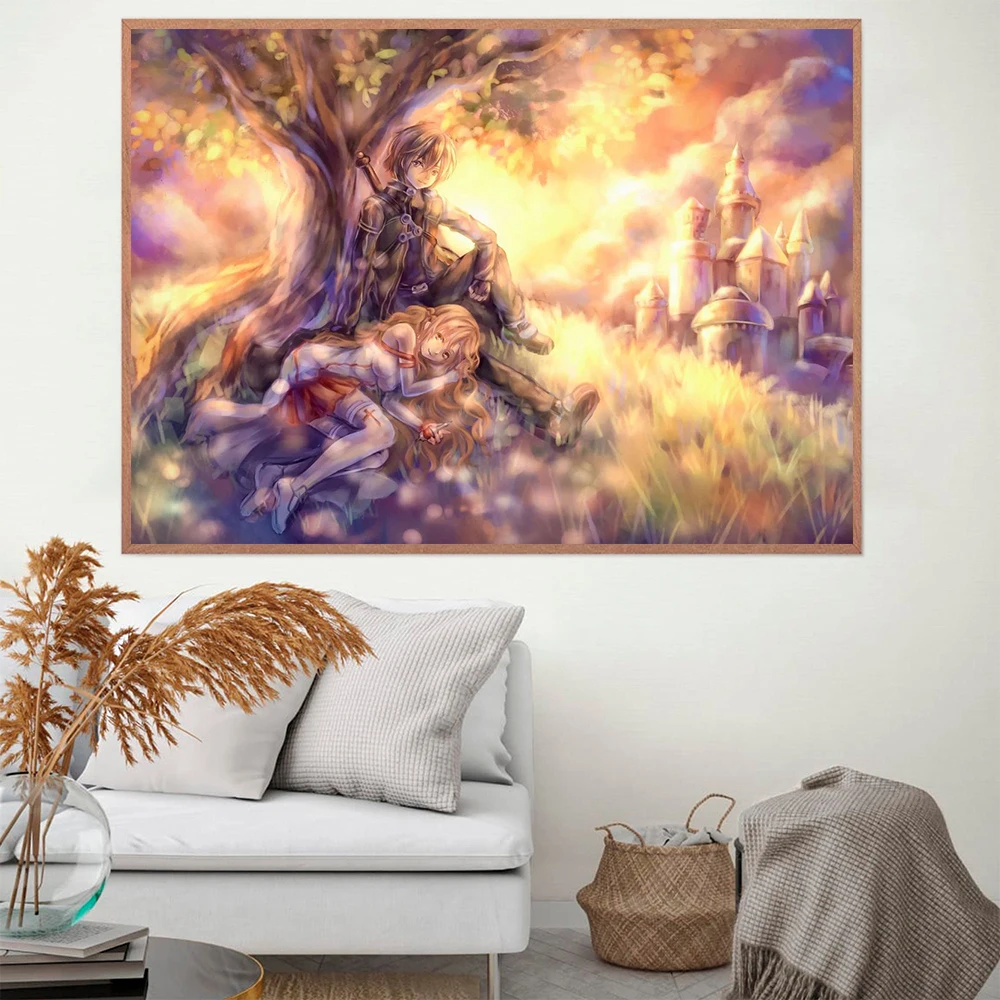 

Sword Art Online Kirito Asuna Poster Canvas Painting Japan Video Game Anime Prints Art Wall Pictures For Living Room Home Decor