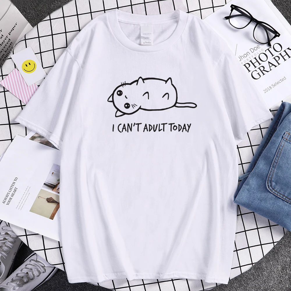 

2019 забавные мужские топы, футболка с рисунком кота, футболка с надписью «I Can'T adoll Today», летняя хлопковая футболка с коротким рукавом в стиле Х...