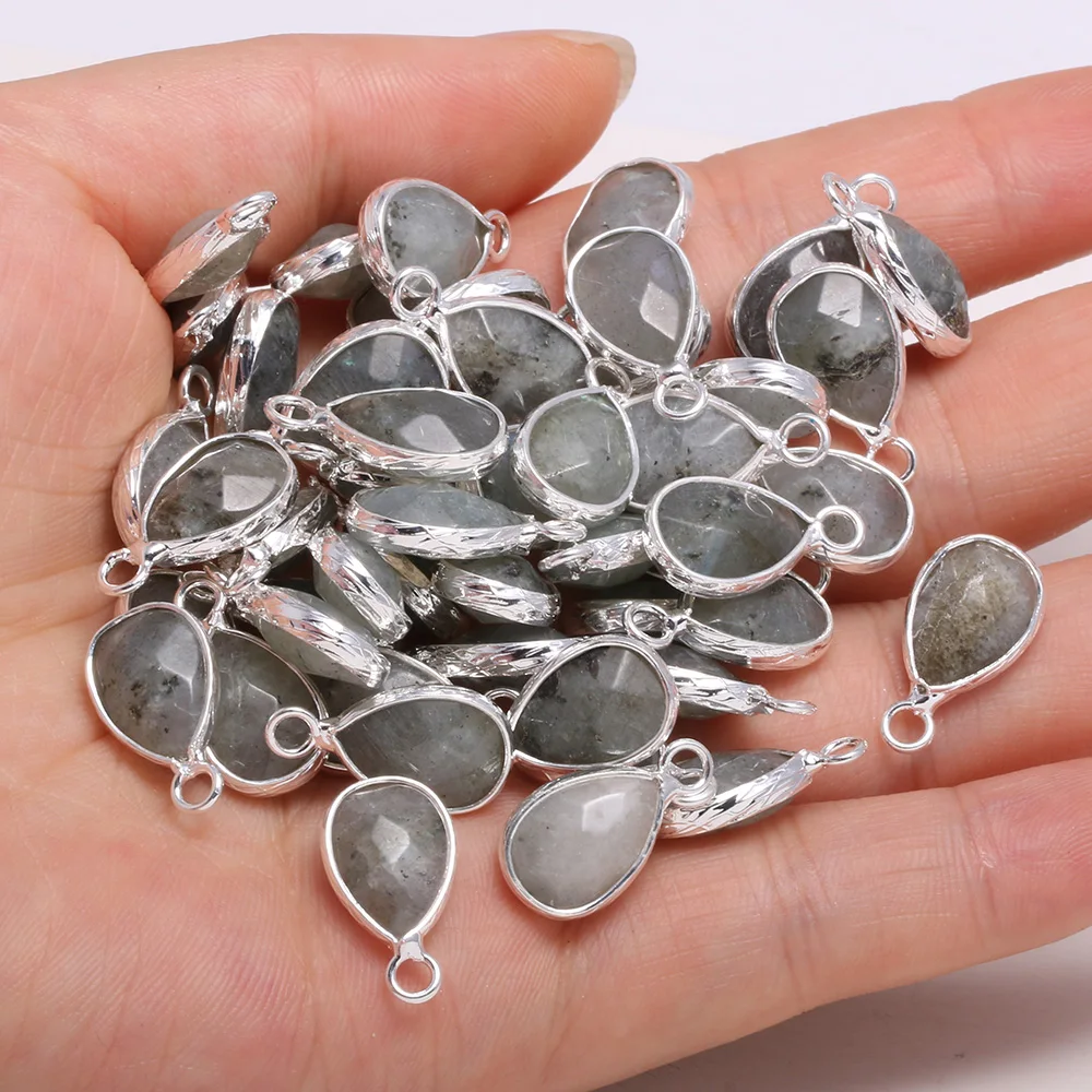 

3pcs Natural Faceted Drop-Shaped Flash Labradorite Pendants Making for Jewelry Charm Necklace Accessories For Women Size 10x14mm