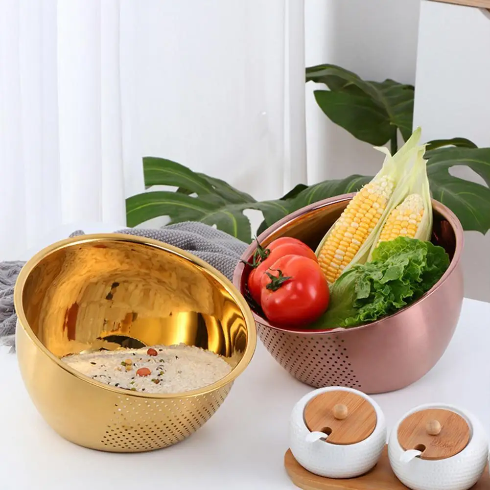 

High Quality Stainless Steel Rice Washing Sieve Drain Basket Bowl Kitchen Strainer Noodles Vegetables and Fruits Kitchen Tools