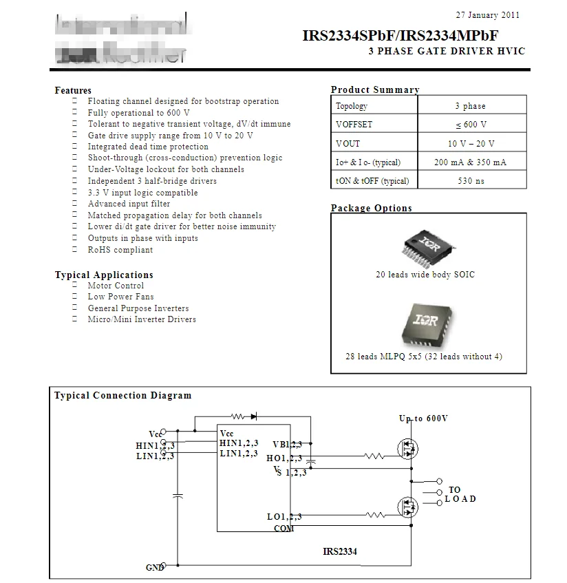 IRS2334STRPBF IRS2334S IRS2334SPBF SOP 20 IRS2334 IRS2334STR 600V/0.35A 3 фазный драйвер ворот HVIC 100% Новый