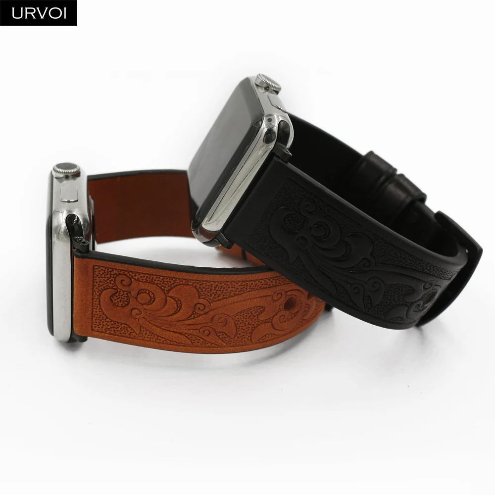 Ремешок URVOI для Apple Watch винтажный первый слой штампованный кожаный ремешок серия 5