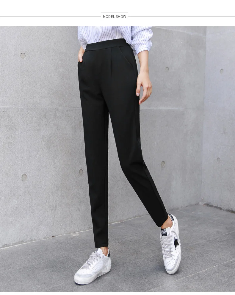 

BIVIGAOS Spring Summer New Ladies Korean OL Black Harem Pants Breathable Thin Casual Pencil Pants Simple Suit Trousers For Women