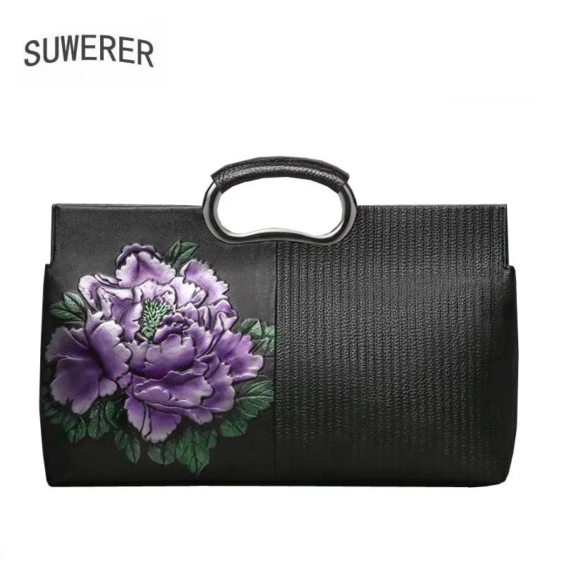 

SUWERER New Real Cowhide Bag Women Genuine Leather Bags Fashion Famous Brand Luxury Handbags Embossed Shoulder
