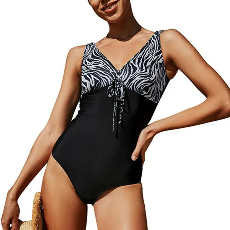 

Women Summer Sleeveless V-Neck One Piece Beachwear Swimwear Swimsuit Holiday UK