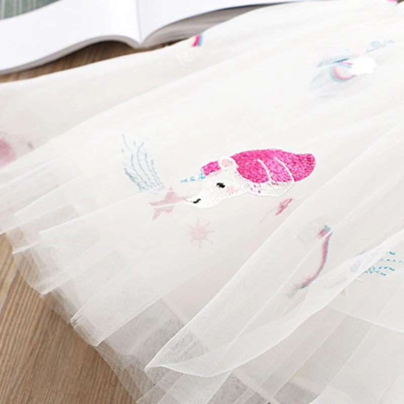 От 3 до 8 лет платье принцессы с единорогом платье-пачка рукавами-лепестками и