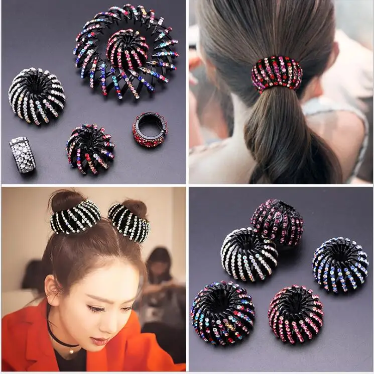 

Fashion Women Bud Crystal Glitter Hair Claw Buckle Hair Clip Bird Nest Expanding Girls Ponytail Buckle Hair Grab Headwear