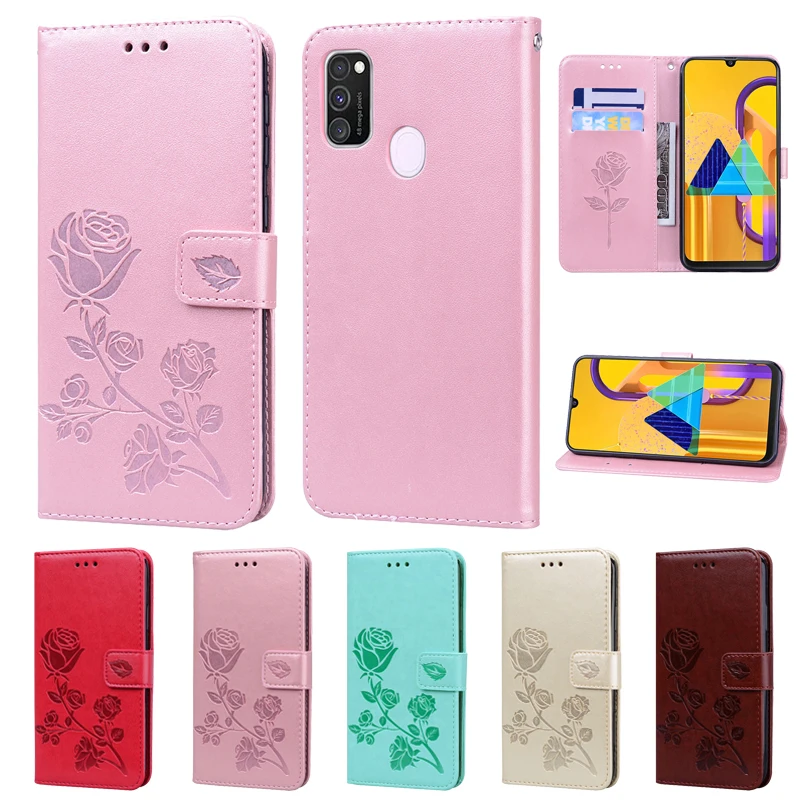 Чехол накладка для Samsung Galaxy M21 чехол M 21 M215F телефона с 3D цветком кожаный бумажник