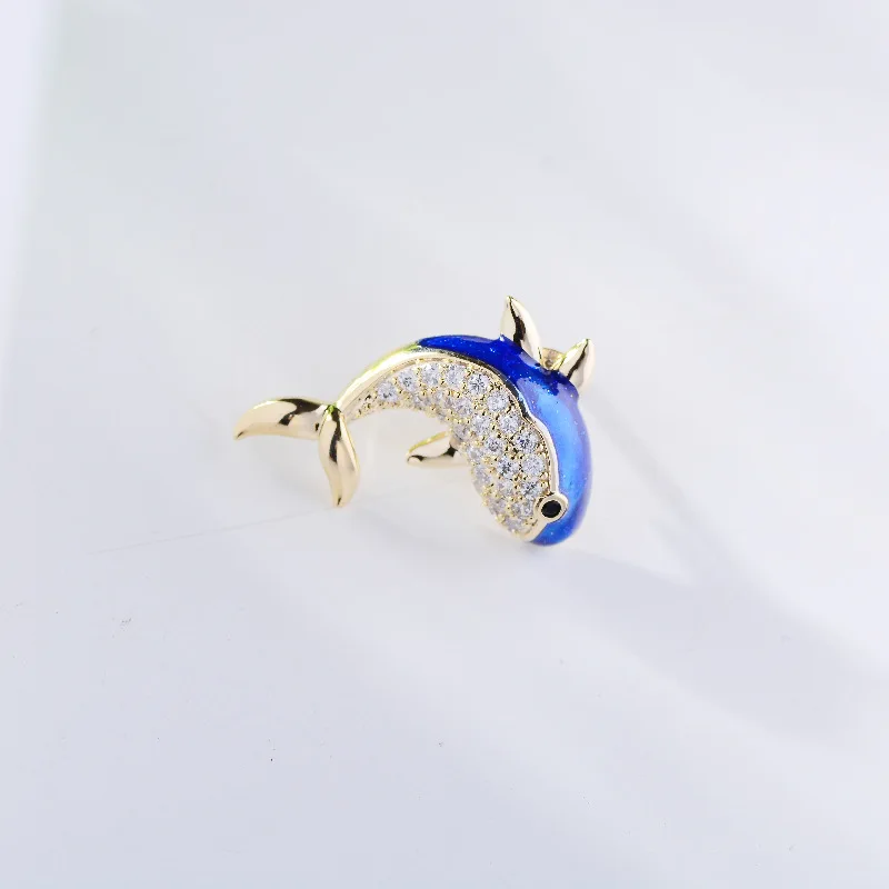 Симпатичная маленькая синяя и зеленая брошь в виде дельфина для женщин Заколки