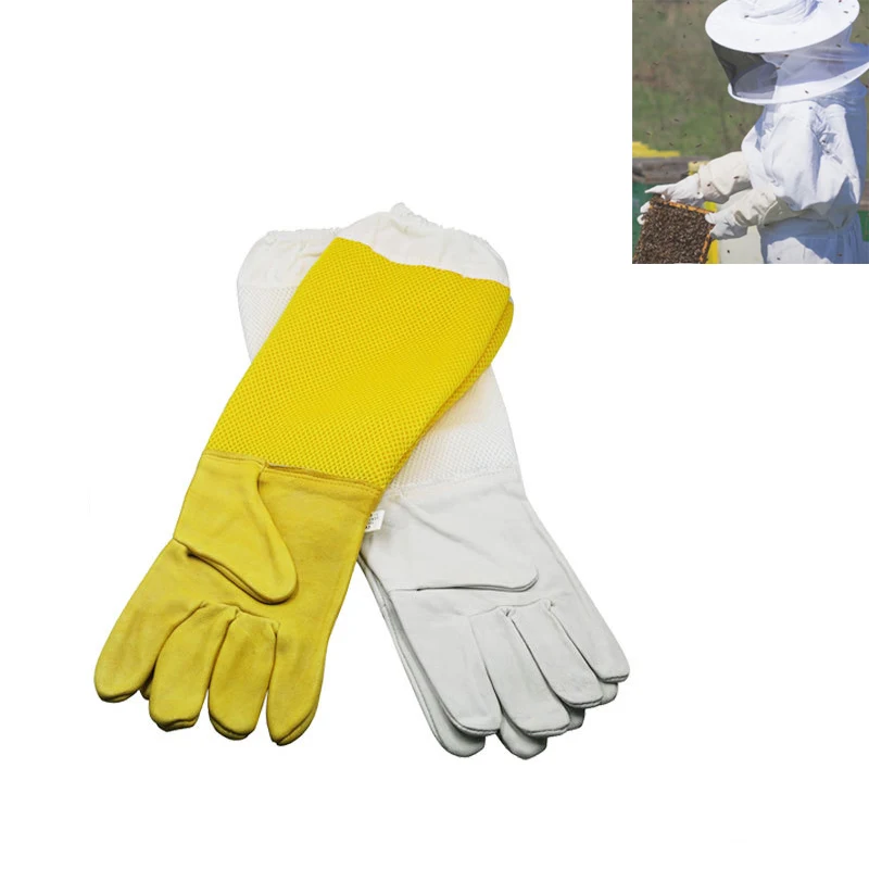 

Перчатки для пчеловодства защитные рукава дышащие желтые сетчатые белые овчина и ткань для Пчеловодства Перчатки Оборудование