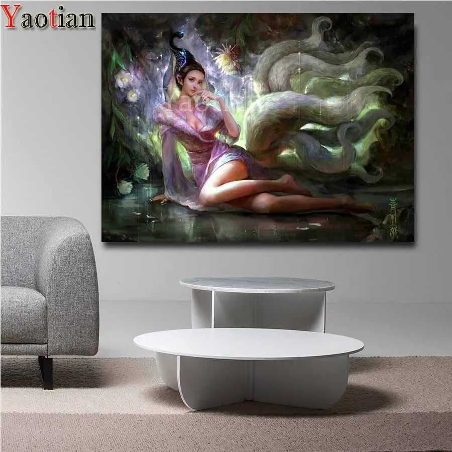 

Nine Tailed Fox Fairy Diamond Painting 5d cross stitch Diy Full Round square Drill Diamond Embroidery Set Mosaic home decor