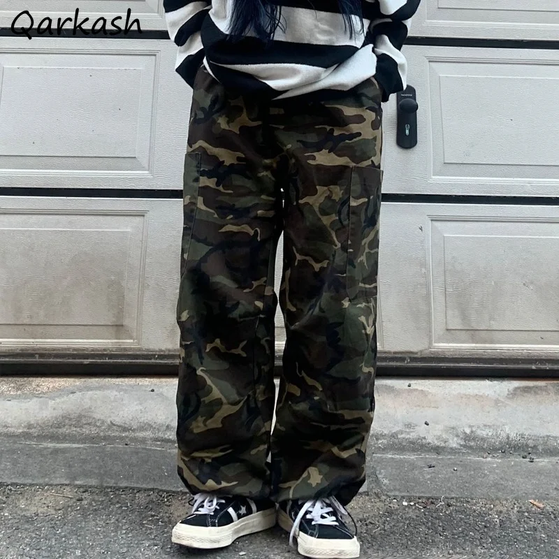 

Повседневные брюки женские студенческие камуфляжные модные стильные брюки на шнуровке для пар универсальные унисекс Корейская версия
