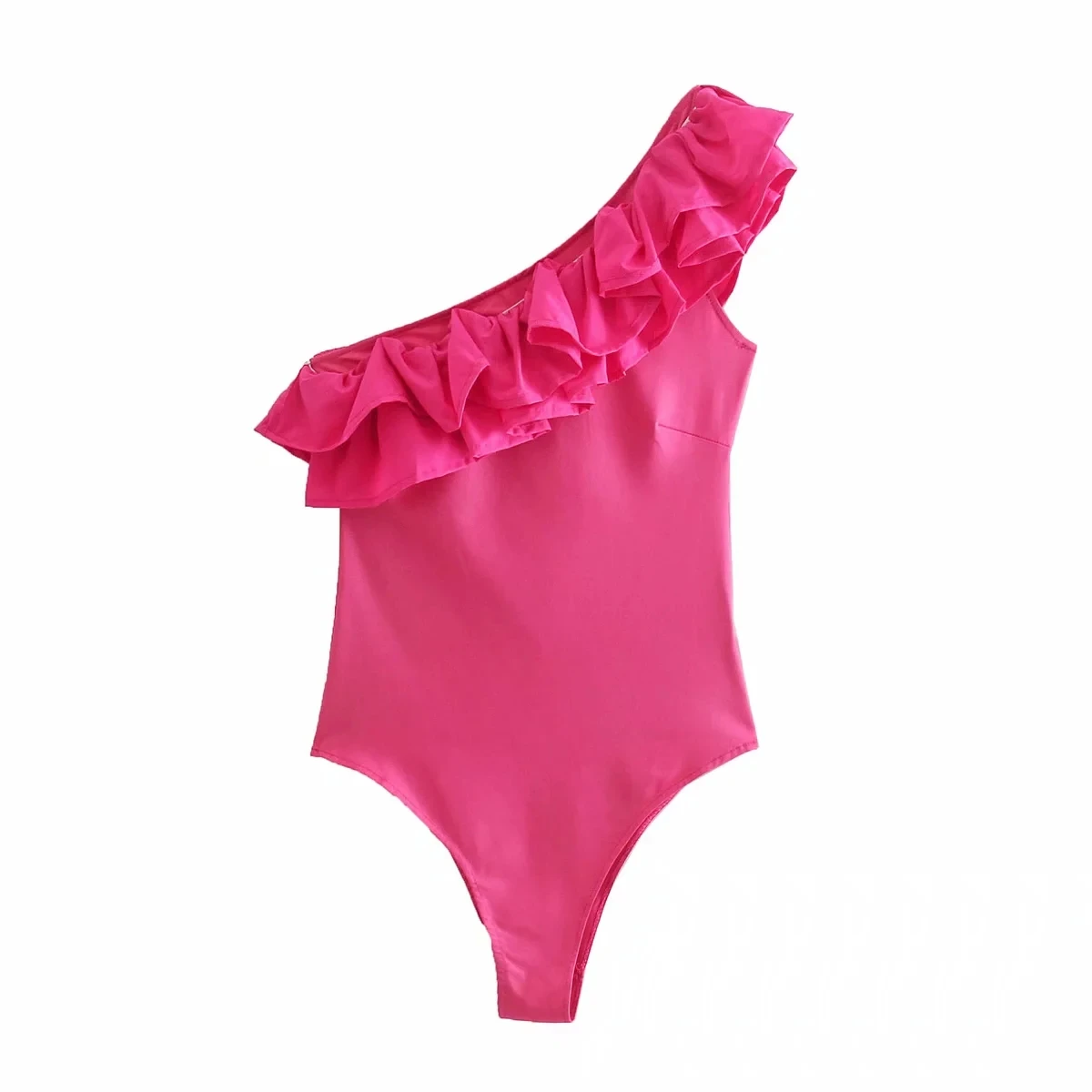 

Za Women's Jumpsuits Ruffless Sexy Rompers Rose Red Swimsuit Monokini Female Solid Slim Bodysuit Irregular Fashion Jumpsuit 2021