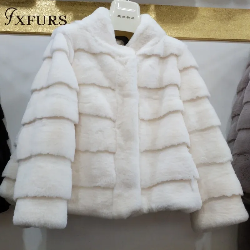 2020Fxfurs Fashion Winter Women Rex Rabbit Fur Jackets Short Warm Fur Coats Girl Casual Genuine Full Pelt Overcoats New Luxury