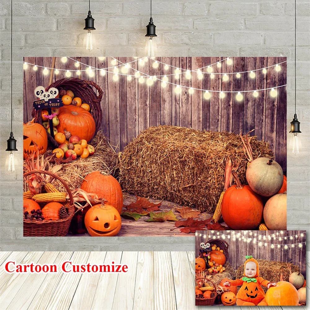 

Avezano Halloween Background Photography Decoration Pumpkin Warehouse Haystack Children Portrait Photo Backdrop Studio Photozone