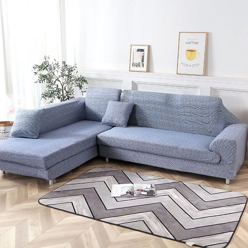 Light Blue 1/2 шт., Набор чехлов для дивана, геометрический чехол для дивана, эластичный чехол для дивана, для гостиной, домашних животных, угловой l-образный шезлонг, чехол для дивана - Цвет: Light Blue