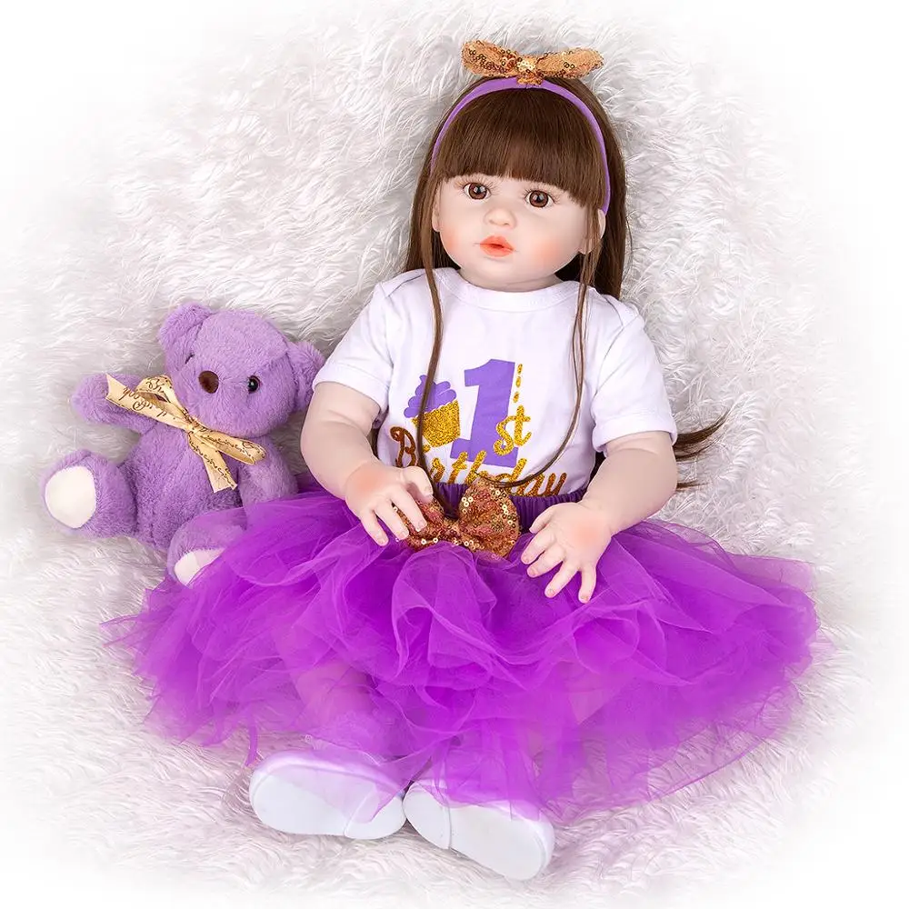 KEIUMI Silicone Baby Dolls Newborn 57 CM Lifelike Gril Toys Fashion Long Hair Boneca Bebe Reborn For Children Xmas Holiday Gifts | Игрушки и