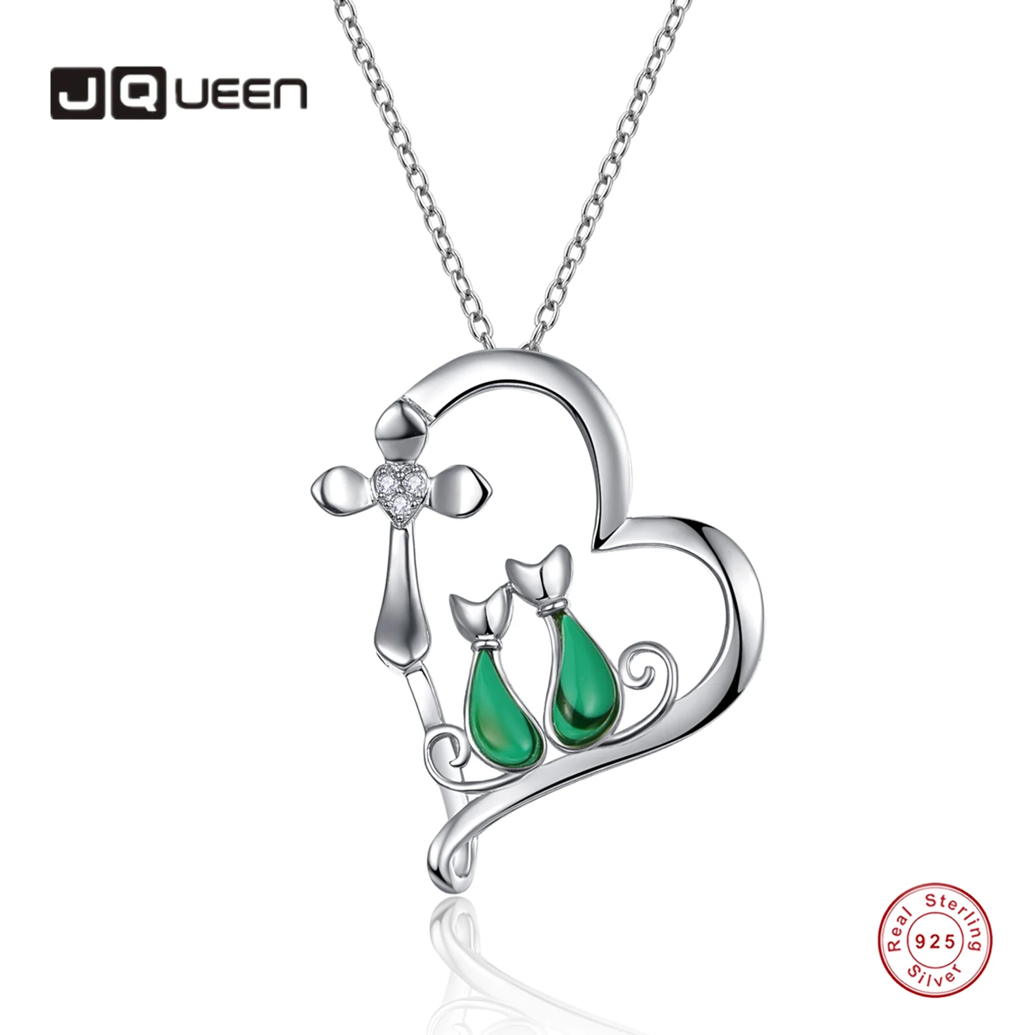 

JQUEEN 925 Silver Necklace Heart-shaped Malachite White Fritillary Opal Cross Cat Couple for Women Jewelry Crystal Birthday Gift
