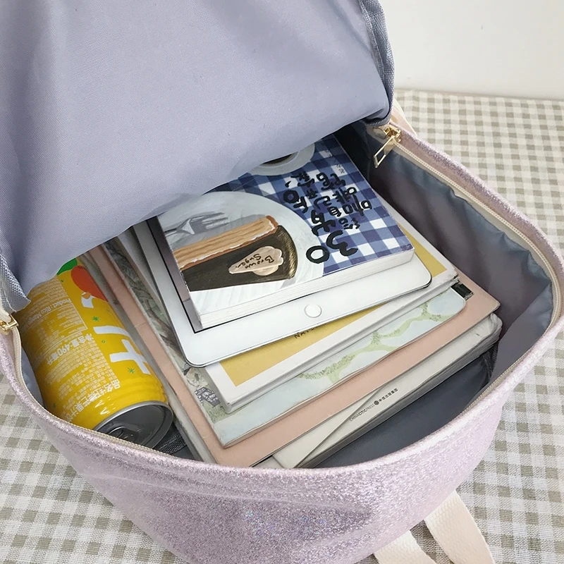 Женский серебряный ранец с лазерным рисунком школьный блестками для