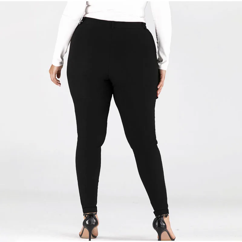 Узкие черные джинсы карандаш размера плюс с карманами на пуговицах 3XL 4XL женские