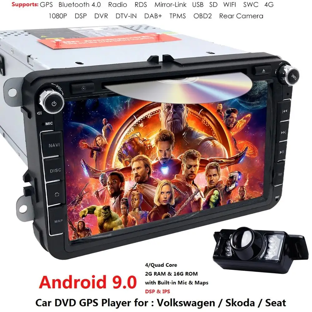 2Din Android 9,0 автомобильный стерео радио 8 дюймов HD 1024*600 экран четырехъядерный автомобильный DVD gps для V W Passat b6 Golf 5 Polo J etta 2GRAM SWC