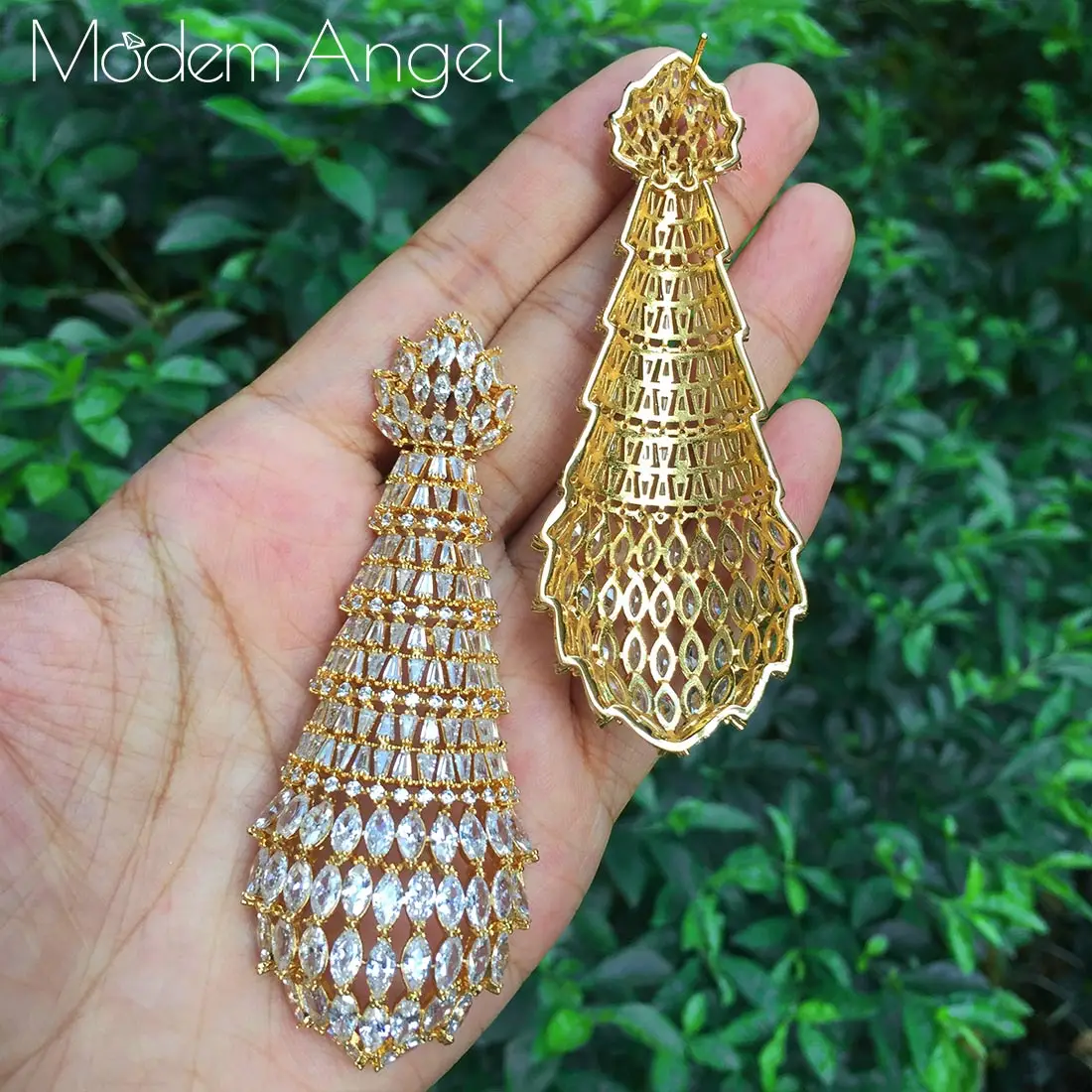 ModemAngel Искрящийся фианит камни Роскошные капли воды Дубаи индийские Золотые винтажные цветочные серьги для женщин
