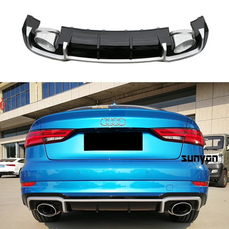 

A3 Rear Bumper Lip Diffuser with Exhaust Muffler Pipe for Audi A3 Standard Bumper 2014-2019 RS3 Style