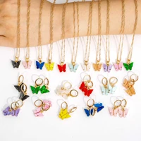 fashion necklace earrings jewelry set colorful butterfly crystal rhinestone zircon gold color necklace earring set