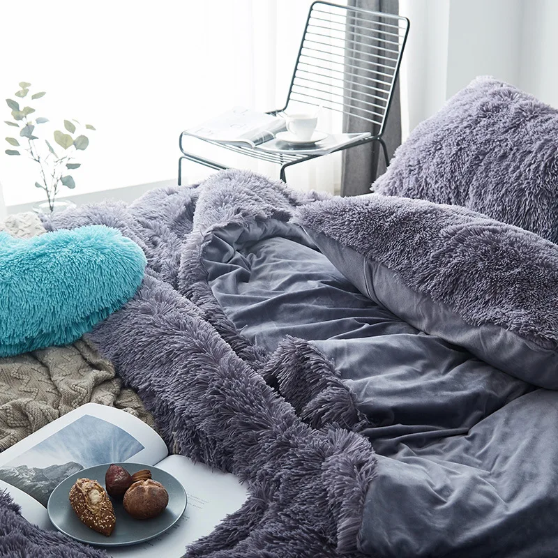 Плотный пододеяльник из овечьей шерсти кораллового бархата однотонный зимний
