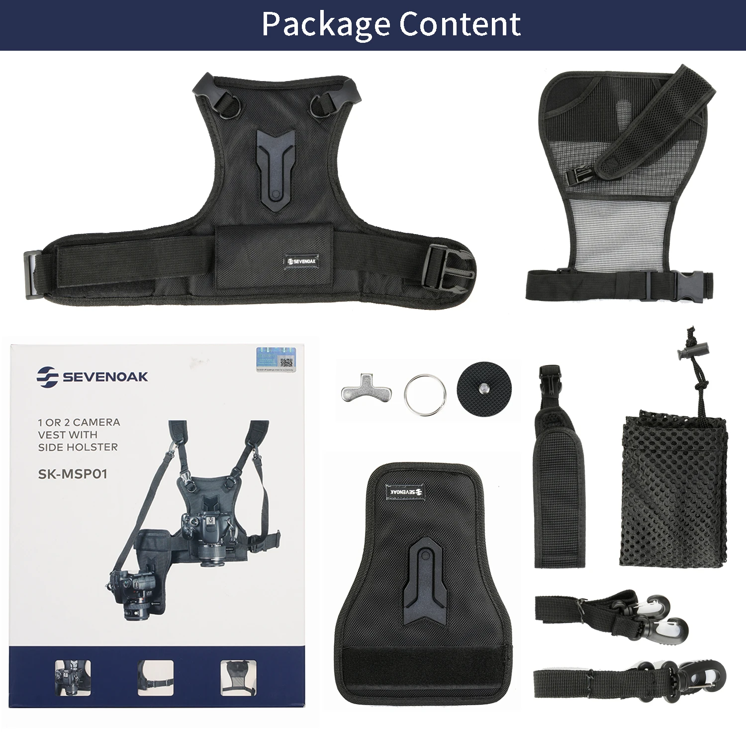 Sevenoak SK-MSP01Carrier II Multi Dual 2 Camera Carrying Chest Harness System Vest Quick Strap with Side Holster for Canon Nikon
