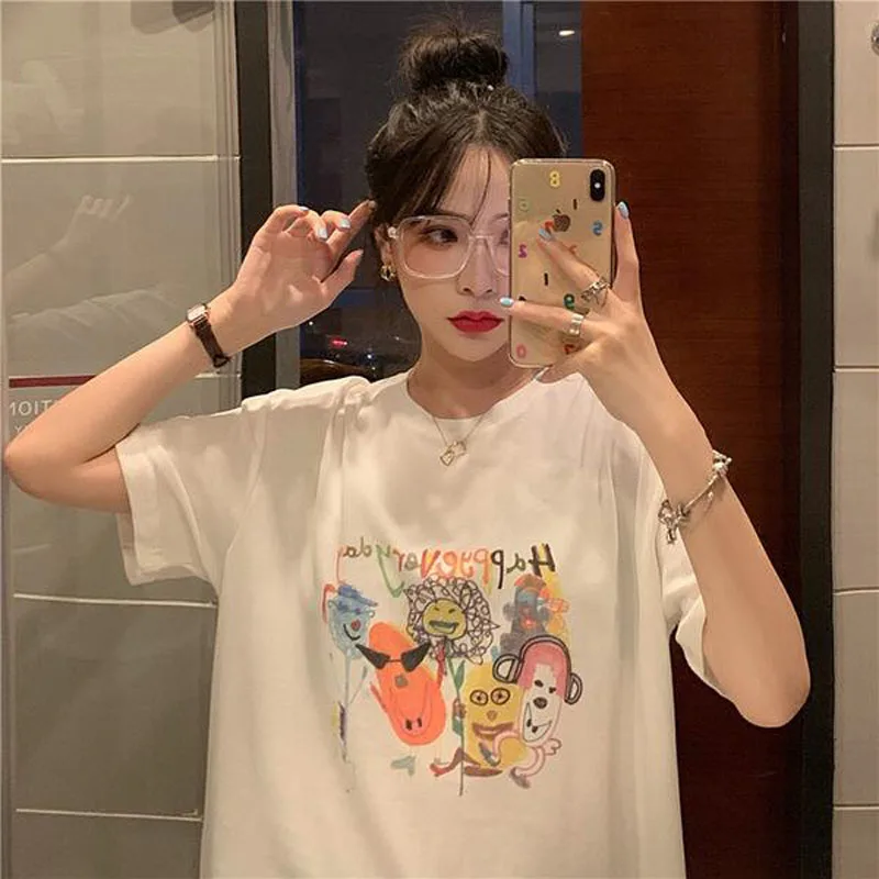 

HAPPY EVERYDAY Print Woman T shirt New Fashion Short Sleeve Round Neck Women Tops Tees Casual Slim Woman Tshirt