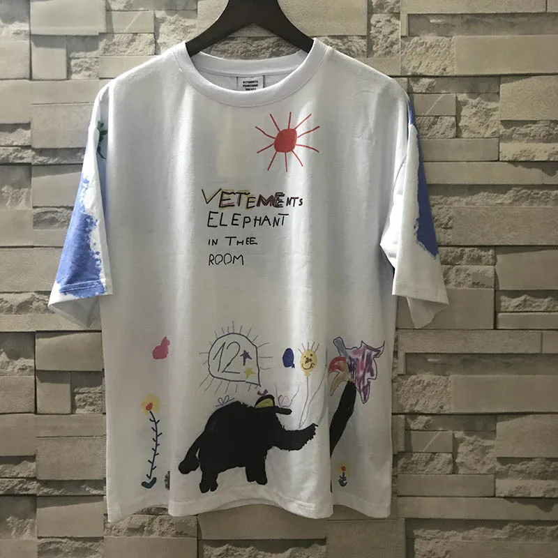 XX Vetements футболки Летние граффити топы тройники для мужчин и женщин Слон Красочные