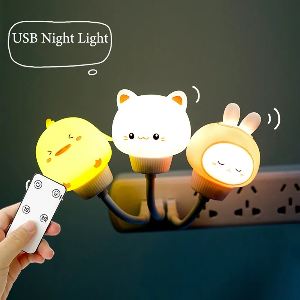 

LED Cute Kids Night Light USB Decoration Night Lamp Remote Control Bear/Cat Decor Lights for Kid Bedroom Cartoon Bedside Lamp