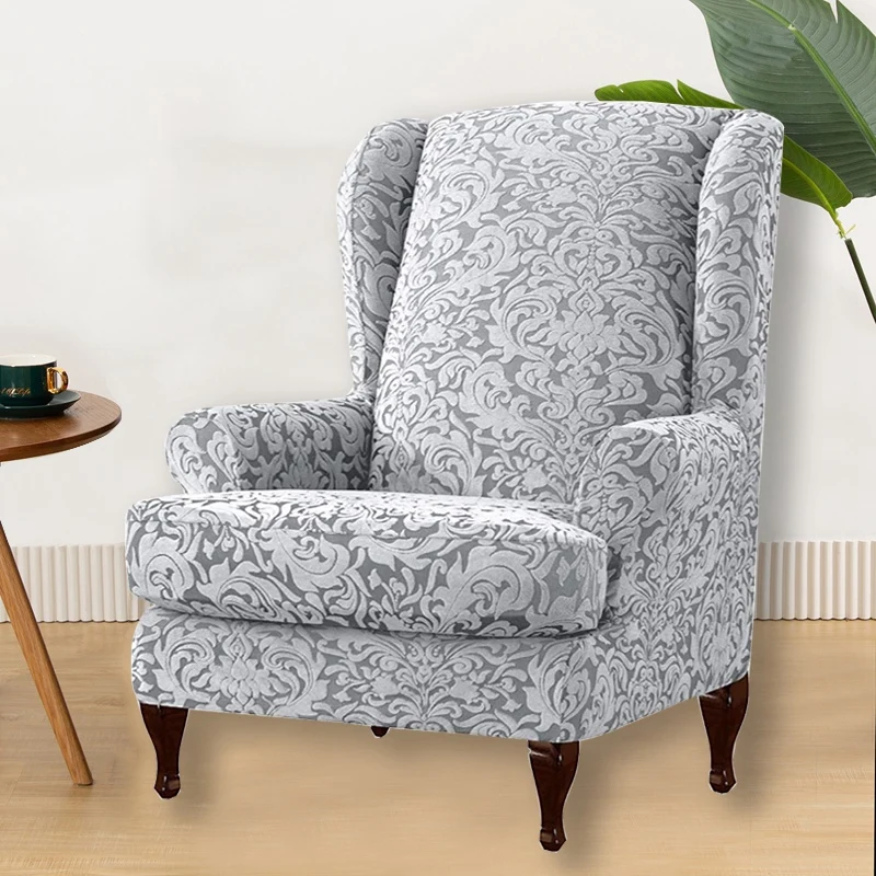 

Elastic Wing Back Chair Cover Jacquard Armchair Slipcover All-inclusive Sloping Arm King Back Protector for Office Chairs