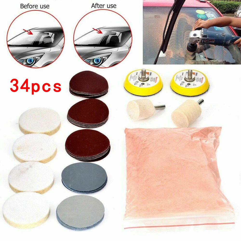

DIY Polishing Pad set Repair glass kit Scratch Tool 34 PCS Cerium Oxide And Wheel Deep
