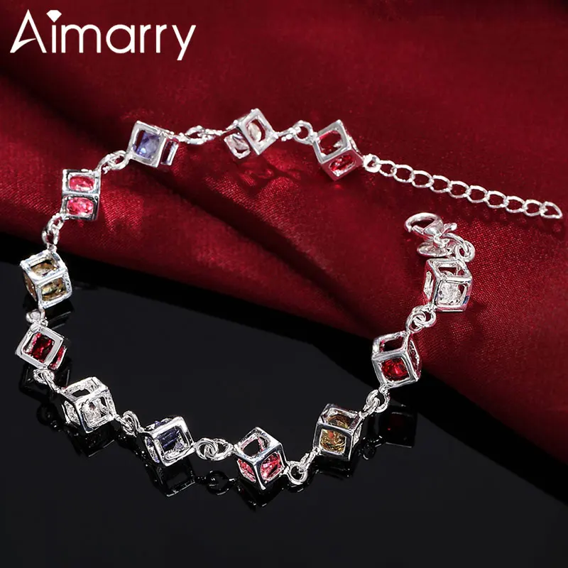 

Aimarry 925 Sterling Silver Color AAA Zircon Lattice Chain Bracelet For Women Charm Party Wedding Gifts Fashion Jewelry