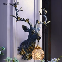 american retro blue deer head crystal wall lamp living room corridor bedroom bedside lamp creative plum deer horn wall lamp
