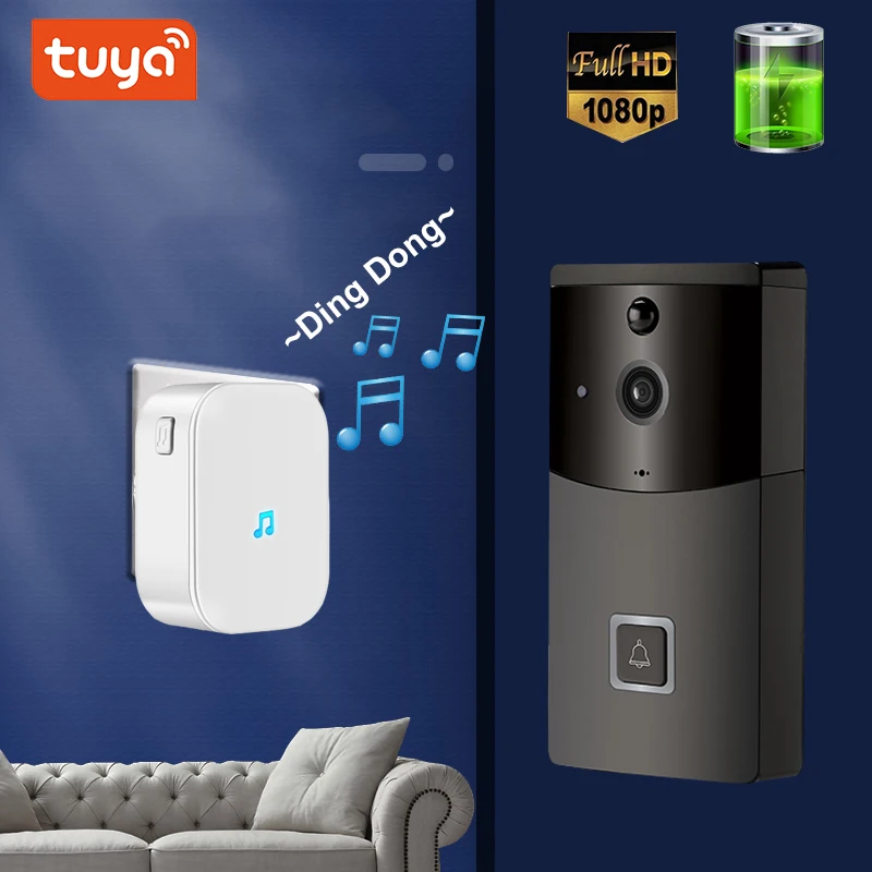 Tuya 1080P беспроводная камера дверного звонка с батарейной системой Wi-Fi, видео кольца Tuya On.