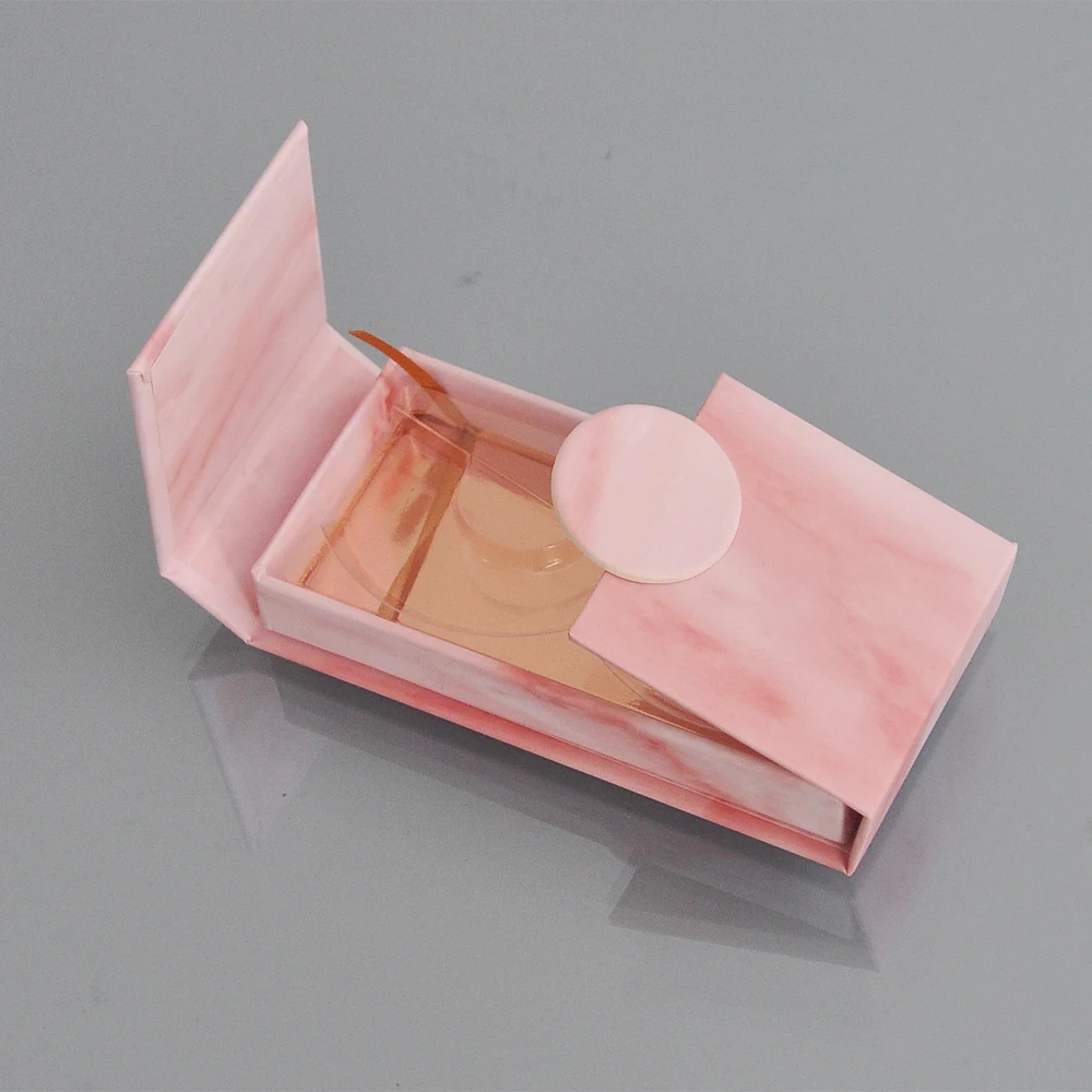 

50/pack Wholesale Lash Boxes Packaging Eyelash Box Package Custom Magneti Marble Pink Round Faux Cils Makeup Storage Case Vendor