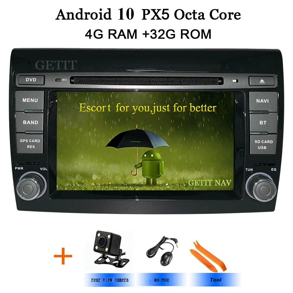 Автомобильный мультимедийный плеер Android 10 gps 2 Din стерео система для Fiat/Bravo 2007-2012 Восьмиядерный 4 ГБ ram радио am fm Wifi USB - Цвет: IPS 4G-Rear camera